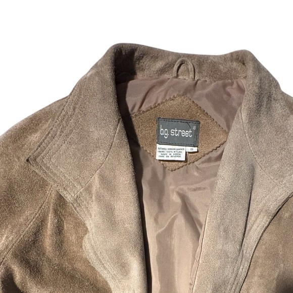 Vintage 80s BG Street Suede Leather Open Front Cardigan Jacket Taupe Women Small - Picture 6 of 11